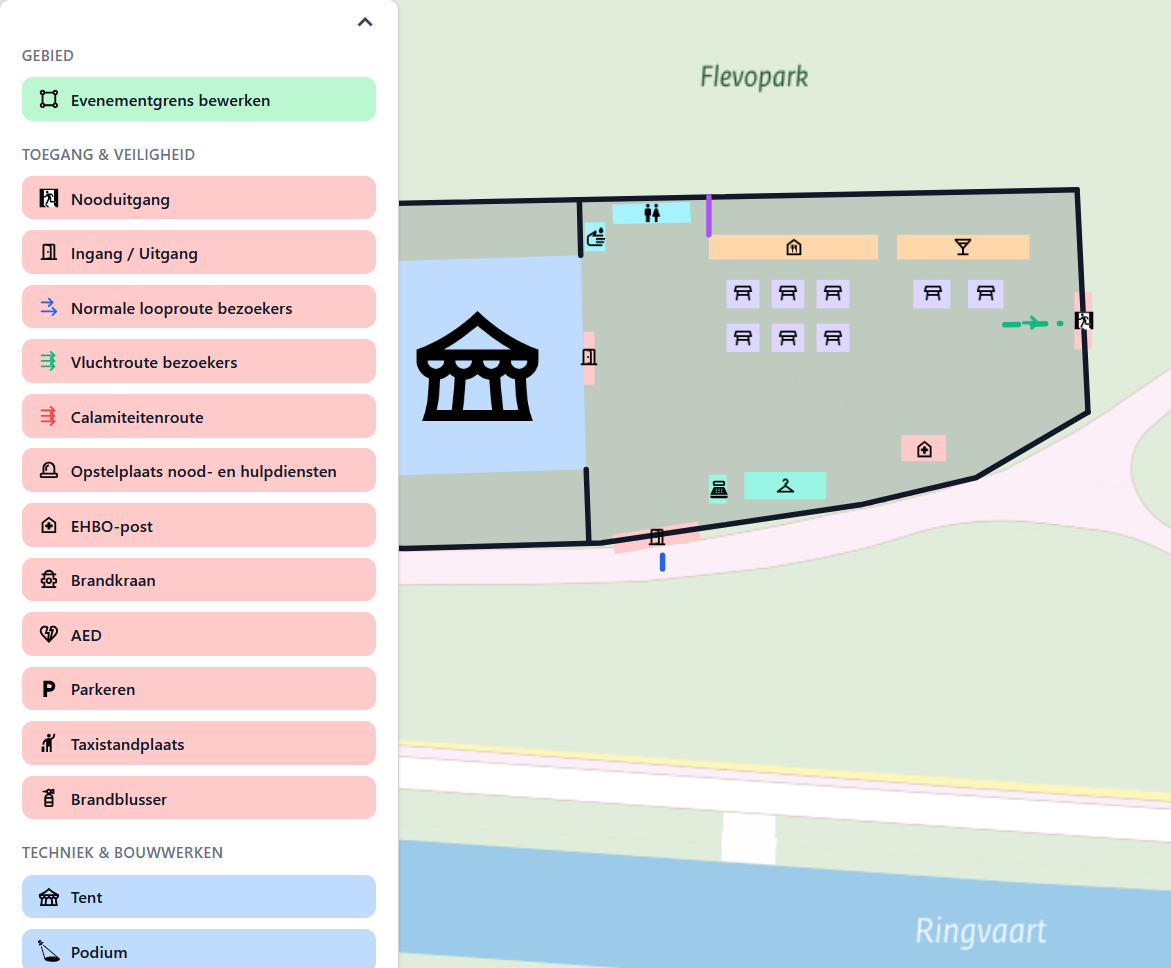 Eventmap tool met toolbar en kaartweergave